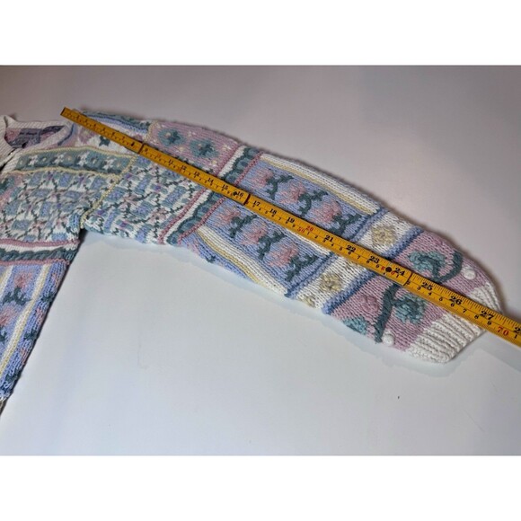 Vintage First Concepts Women’s Hand Knit Cardigan Sweater Pastel Floral Small - Picture 5 of 9